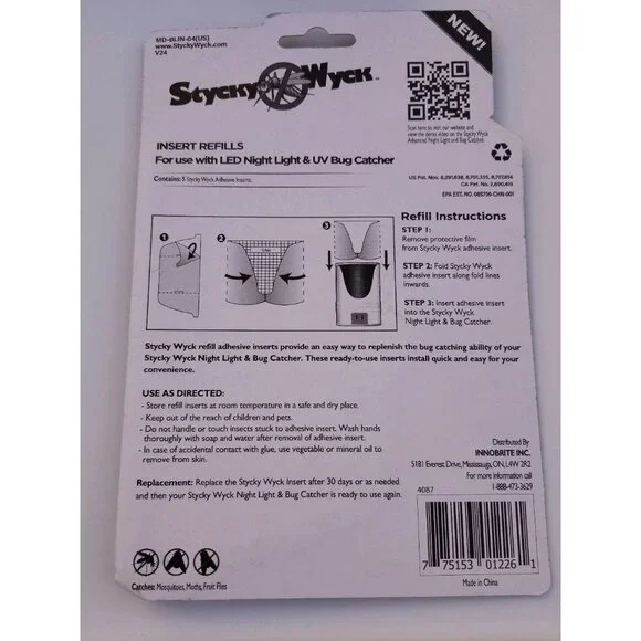 2 Stycky Wyck LED Night Light/UV Bug Catcher Mosquito/Moths/Flies + 2 Refills - Picture 6 of 7